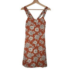 Brandy Melville Orange Floral Crisscross Back Mini Dress One Size